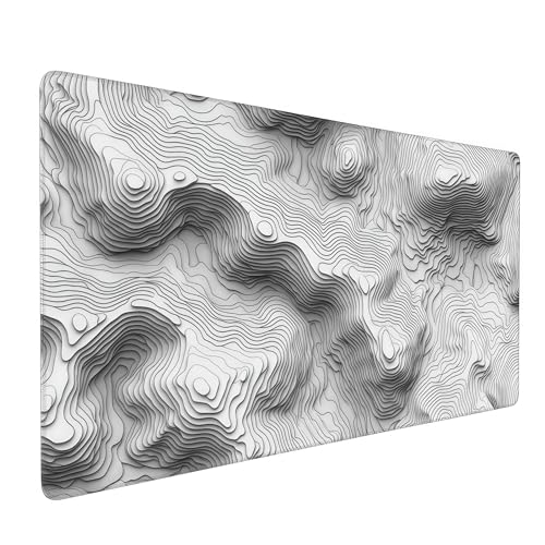 Topographic Mouse Pad, Black and White Desk Mat, XXL Extended Mouse Pad, 3D Contour Map Design, Waterproof Desk Pad with Non-Slip Rubber Base for Office and Gaming, 35.4 x 15.7 Inch - color: 3D Topographic Map