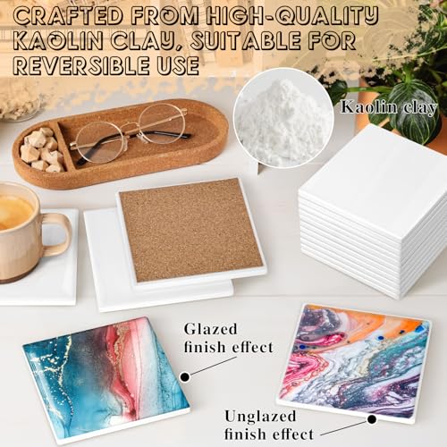24 Pieces Sublimation Coasters, GOH DODD Glossy Ceramic Tiles Glazed Blanks with Cork for DIY Alcohol Ink Heat Transfer Painting Housewarming Gifts Wedding Arts Crafts School Education, Square, 4 Inch - size: 4 Inch-24 Pieces-Square