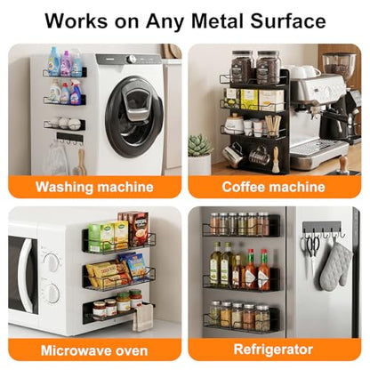 5 Pack Magnetic Shelves for Washing Machine Heavy Duty Magnetic Laundry Organizer with Hooks Metal Washing Machine Storage Shelves for Refrigerator, Washer, Kitchen, Laundry Room Organization (Black)