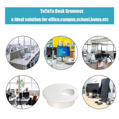 TuTuYa 6PCS Desk Grommet, 2 Inch (50 mm) White Desk Cable Grommet Desk Cable Hole Covers with Hole Saw, Ideal Solution for Office and Home Table Cable (White, 2 Inch_50 mm) - color: 2 Inch_50mm White 6PCS
