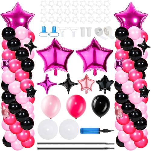 Gejoy 110 Pcs Pink Rose Red Black Balloons Column Stand Kit Adjustable Tower Stand from 1.4 to 6.6 ft with Bases for Back to School Wedding Birthday Baby Shower Party - color: Pink Rose Red Black