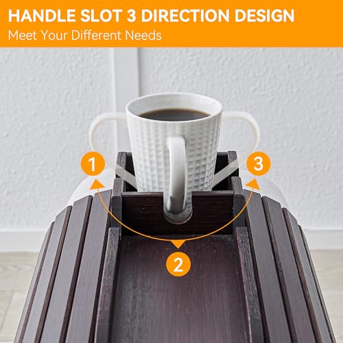 GEHE Bamboo Couch Cup Holder, Anti-Spill Sofa Arm Tray, Natural and Easy to Clean Couch Arm Cup Holder Armrest Tray Perfect for Cups, Beers, Snacks, Remote Control, Drinks - color: Deep Mahogany