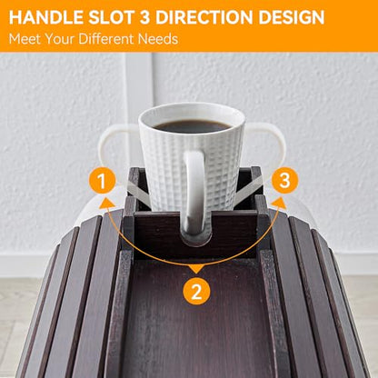 GEHE Bamboo Couch Cup Holder, Anti-Spill Sofa Arm Tray, Natural and Easy to Clean Couch Arm Cup Holder Armrest Tray Perfect for Cups, Beers, Snacks, Remote Control, Drinks - color: Deep Mahogany