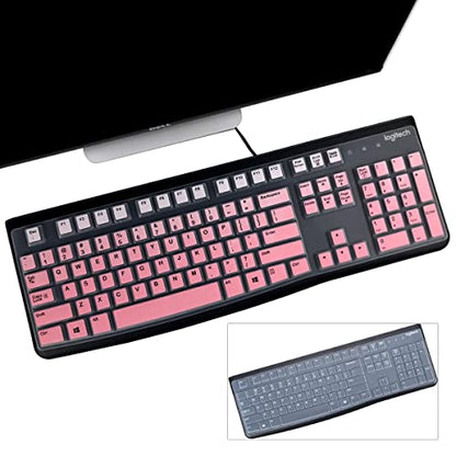 2 Pack Keyboard Cover for Logitech K120 & MK120 Ergonomic Desktop USB Keyboard, Logitech K120 & MK120 US Layout Waterproof Anti-Dust Keyboard Skin-OmbrePink+Clear - color: OmbrePinkClear