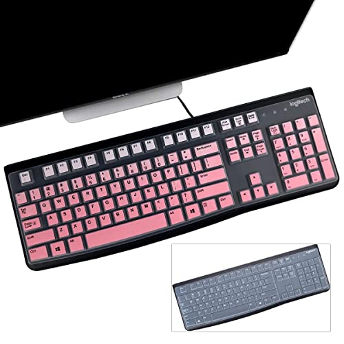 2 Pack Keyboard Cover for Logitech K120 & MK120 Ergonomic Desktop USB Keyboard, Logitech K120 & MK120 US Layout Waterproof Anti-Dust Keyboard Skin-OmbrePink+Clear - color: OmbrePinkClear