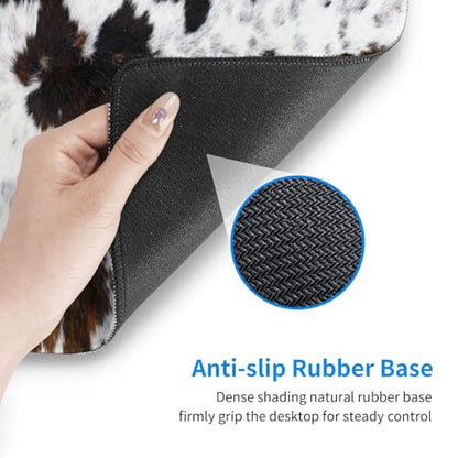 Cowhide Gaming Mouse Pad, 3D Animal Cow Fur Skin Spots Large Extended Desk Mat 11.8X 31.5 inches with Non-Slip Base & Stitched Edges, Waterproof Desk Mat for Office, Home, Laptop, Computer Keyboard - color: Cowhide_03