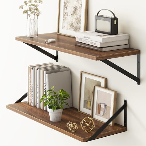 Fun Memories 27.5" W x10 D Floating Shelves, Large Wall Shelves 27.5 Inch Long, Set of 2, Farmhouse Wood Floating Shelf Wall Mounted, Deep Shelves for Bathroom, Living Room, Kitchen, Walnut Color - color: Walnut, size: 27.5"W x 10"D