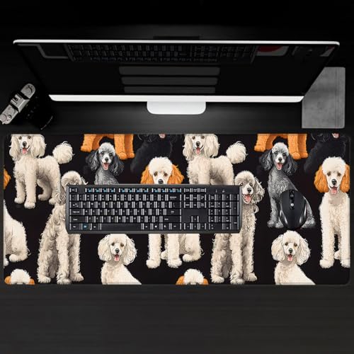 Poodle Large Gaming Desk Mat,Rubber Non-Slip Cute Dog Mouse Pad,31.5x11.8x0.12in Extended Multiple Colors Puppy Mousepad,Game Lover Mice Pads Gifts,Office Home Deskmat Decor - color: Poodle