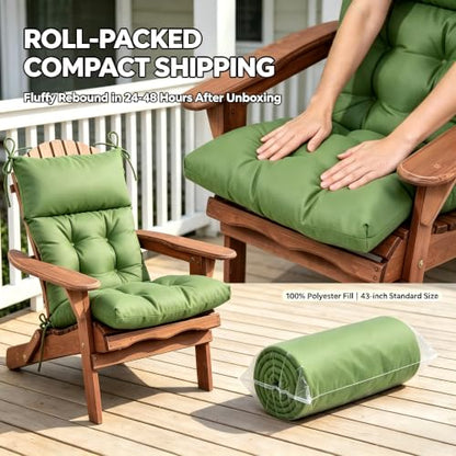QILLOWAY Outdoor Rocking Chair Cushions Set of 2, 100% Polyester Waterproof Patio Rocking Chair Cushion, High Back Weatherproof Chair Pad for Adirondack & Outdoor Furniture, Dark Green - color: Dark Green
