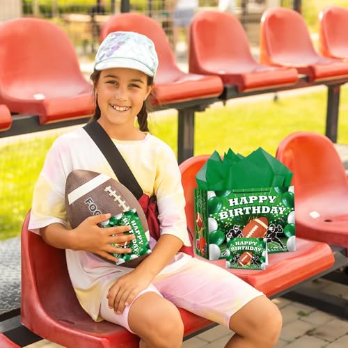 Hooqict Football Gift Bag Football Birthday Party Gift Wrapping Bag with Tissue Paper and Greeting Card for Boys Men Sport Birthday Football Bag Goodie Treat Party Favors - color: Football