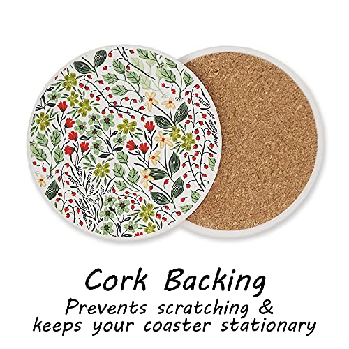 AD Set of 6 Coasters for Drinks Absorbing Round Ceramic Stone Coaster with Cork Base,Tabletop Protection Mat for Mugs and Cups,Office,Kitchen (Bontanicals) - style: Bontanicals