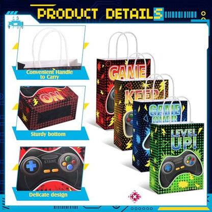 MotiMind 24 Pcs Video Game Party Bags with Handle Gaming Paper Candy Treat Goodie Bags for Multiple Occasions - style: Video Game