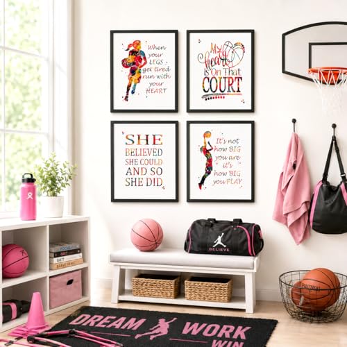 Watercolor Basketball Player Girl Athlete Illustration Art Print Set for Girl's Bedroom Motivation, Playroom Energy Boost, Locker Team Spirit, Young Hoopster Surprises, Aspiring Guard Tokens, Team Leader Honors, Coach Appreciation Gifts, Birthday Slam Dun
