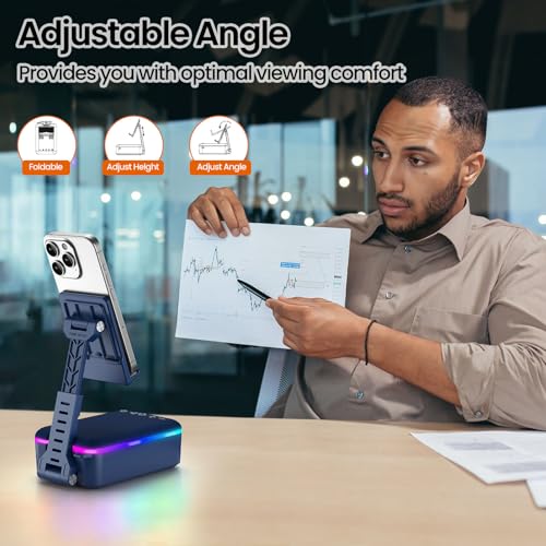JTEMAN Gifts for Men Women,Cell Phone Stand with Bluetooth Speaker,LED Light,and Lanyard,Cool Tech Gadgets,Unique Birthday Gifts for Men Husband Mom Dad-Blue - color: Blue