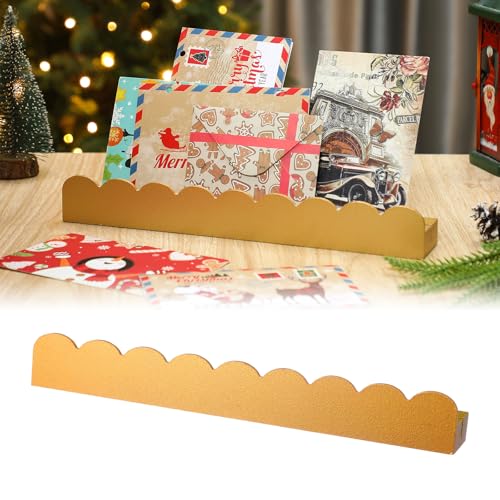 Cinnvoice 2 Pcs 12 Inch Scalloped Edge Christmas Card Display Wooden Christmas Card Holder Postcard Display Stand Organizer for Decoration Holiday Side Table Console Table Mantel Shelf Desk(Gold)