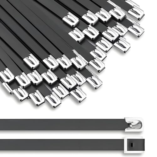 30PCS 11.8" Black Epoxy Coated Metal Zip Ties, Heavy Duty Self-Locking Stainless Steel, Corrosion Resistant for Harsh Environments, Ideal for Machinery, Vehicles, Farm, Cable & Pipe Binding - color: 30pcs
