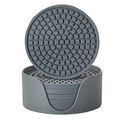 Colinda Silicone Drink Coasters with Holder, Set of 6, Outdoor Cup Mat for Hot or Cold Drinks, Thickened, Non-Slip,Non-Stick, Warm Grey - color: Warm Grey