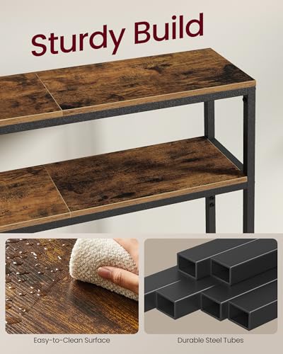 VASAGLE Console Table, 2-Tier Narrow Sofa Table with 2 Shelves, 7.9 x 39.4 x 31.5 Inches, for Living Room, Hallway, Entryway, Rustic Brown and Ink Black ULNT131K01V1 - color: Rustic Brown + Ink Black, size: 39.4"W - Without Power Outlet