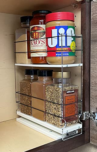 Vertical Spice - Sliding Spice Rack Organizer for Cabinets - Pull Out Shelves for Upper Kitchen Cabinets - Cabinet Organizer/Storage - 2 Tiers - 3.45" x 12.25" x 10.6" (Cream, Partially Assembled) - color: 3.25" Drawer, 2-Tall Tiers Partially Assembled