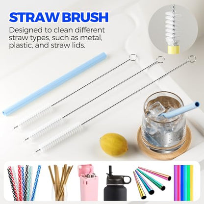 6 Pack Holikme 4 in 1 Cup Lid Cleaning Brush Set with 3 Straws, Multifunctional Bottle Brush, Silicone Cup Lid Gap Cleaner, Bristle Crevice Cleaning Brush, Blue & Yellow & Red - color: Blue & Yellow & Red