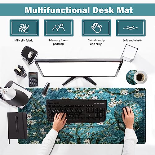 ARTSO Desk Mat, Large Gaming Mouse Pad Wrist Support Set, Ergonomic Keyboard Wrist Rest Desk Pad with Coaster Combo, Extended Mousepad with Non-Slip for Home Office, Blue Van Gogh Painting - color: Blue Van Gogh Painting
