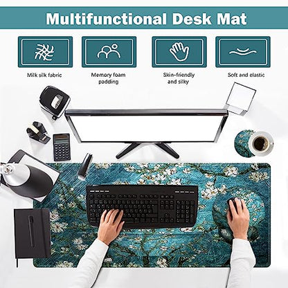 ARTSO Desk Mat, Large Gaming Mouse Pad Wrist Support Set, Ergonomic Keyboard Wrist Rest Desk Pad with Coaster Combo, Extended Mousepad with Non-Slip for Home Office, Blue Van Gogh Painting - color: Blue Van Gogh Painting