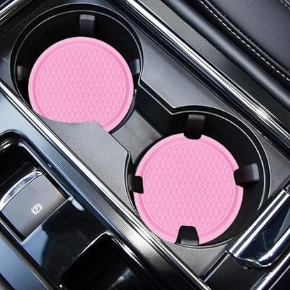 ZSDY Car Cup Coaster, 4PCS Universal Auto Non-Slip Cup Holder Embedded in Ornaments Silicone Coaster, Car Interior Accessories Sets, Pink - color: Pink