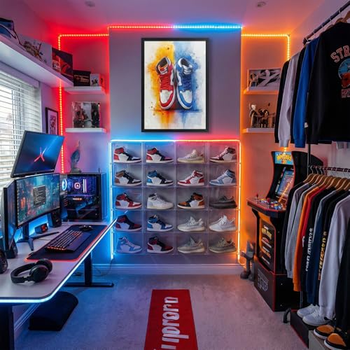 Ypxzzj Premium Framed Sneaker Wall Art - Hypebeast Room Decor Canvas Panel - Urban Streetwear Poster Aesthetic for Teen Boys Bedroom & Dorm - Includes Wood Frame & No-Trace Adhesive Strips(12’’x16’’) - color: Framed sneaker01, size: 16"L x 12"W
