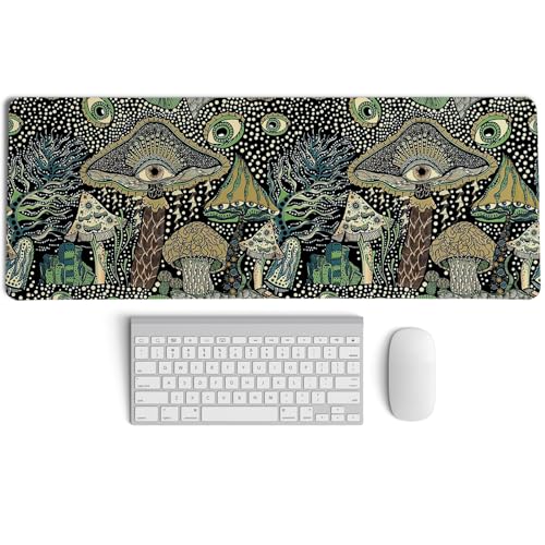 Boho Mushroom Mouse Pad,Dark Green Cottagecore Mushrooms Desk Mat,XL Large Magic Mouse Pads for Dorm Home Office Desktop Decor Art,31.5x11.8 Inch - color: Boho Mushroom XL