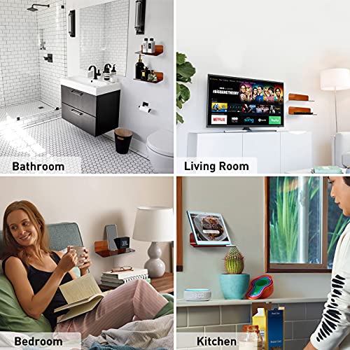 OAprire Acrylic Floating Shelves Set of 2 - Expand Wall Space - 9 Inch Small Adhesive Shelf for Bedroom, Bathroom, Kitchen, Living Room, Office with Cable Clips (Brown) - color: Brown
