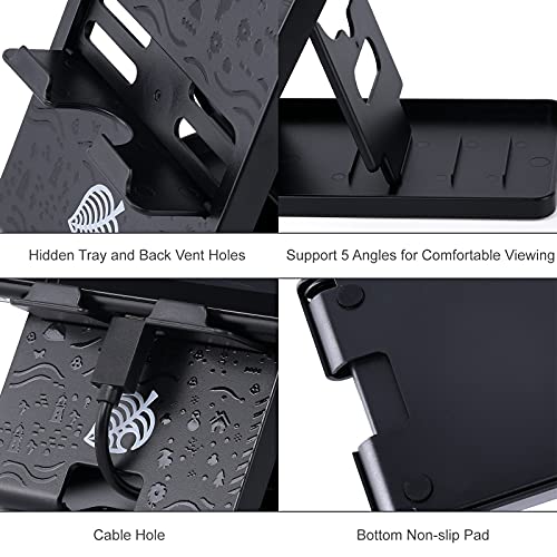 Tscope Foldable Switch Stand for Nintendo Switch/Switch 2/Lite/OLED, Adjustable Compact Portable Holder, Cute Leaf Design Gaming Stand Accessories (Black) - color: Black