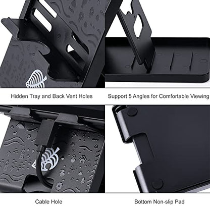 Tscope Foldable Switch Stand for Nintendo Switch/Switch 2/Lite/OLED, Adjustable Compact Portable Holder, Cute Leaf Design Gaming Stand Accessories (Black) - color: Black
