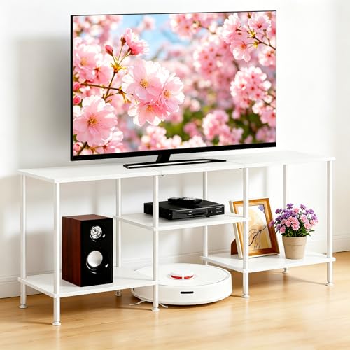 50 Inch TV Stand for Living Room White Entertainment Center with Open Storage Shelves Small TV Console Table Bedroom TV Media Cabinet for 50 43 40 32 Inches TV - color: White