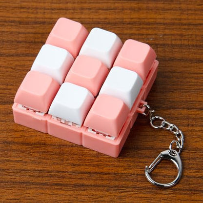 Keyboard Fidget Toy, Keyboard Keychain Fidget Toys, 9-in-1 Clicker Fidget Toy, Stress Relief Desk Decompression Button, Anxiety Relief Valentine's Day Gifts (2 Color-Pink White) - color: 2 Color-pink White
