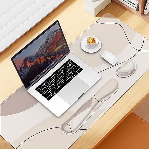 iCasso Extra Large Mouse Pad with Wrist Rest, 3in1 Big Full Desk Mousepad + Keyboard Wrist Rest+Mouse Wrist Rest, Easy Typing Pain Relief, Ergonomic XXL Ultra Thick Long Desk Mat (Brown Art) - color: Brown Art