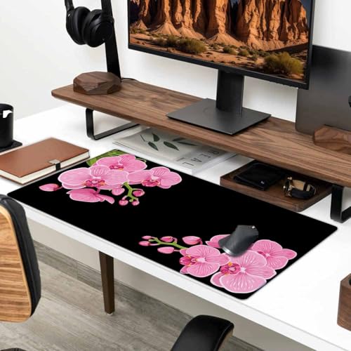 Mouse Pad,Office Desk Mat Large Gaming Keyboard Pad Stitched Edges Washable Smooth Surface Control & Accuracy Extended Computer Mouse Mat (31.5X15.7In) Pink Purple Phalaenopsis - color: Pink Purple Phalaenopsis, size: 31.5L x 15.7W inches