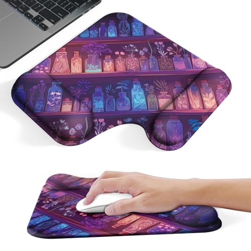 Ergonomic Mouse Pad with Gel Wrist Rest (1"& 1.2" Dual Height) - Mouse Pads Compact Mousepad Desk Mat Office, Gaming & Carpal Tunnel Relief | Non-Slip Rubber Base Mystical Potion Bottles - color: Mystical Potion Bottles