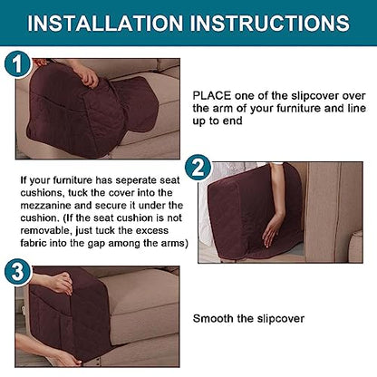 Turquoize 2 Pack Waterproof Armrest Covers for Chairs and Sofas Couch Arm Covers for Sofa Armrest Covers with Side Pocket Anti-Slip Furniture Protector Washable Armrest Slipcovers Set of 2, Brown - color: Single Diamond- Brown