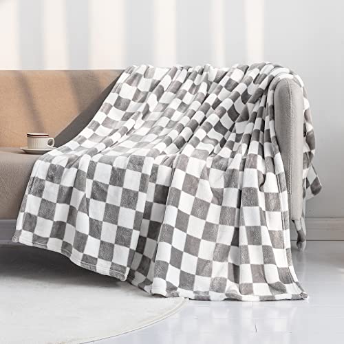LOMAO Throw Blankets Flannel Blanket with Checkerboard Grid Pattern Soft Throw Blanket for Couch, Bed, Sofa Luxurious Warm and Cozy for All Seasons (Grey, 60"x80") - color: Grey, size: 60"x80"