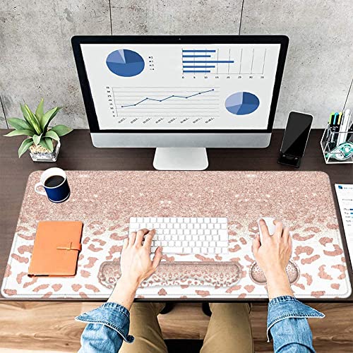 Lateefah Desk Mat, Mouse Pad with Wrist Rest, 4-in-1 Large Mouse Pads for Desk, Ergonomic Mouse Pad and Keyboard Wrist Rest Gaming Keyboard Mat for Office, Home - color: 4pcs-rose Gold Leopard