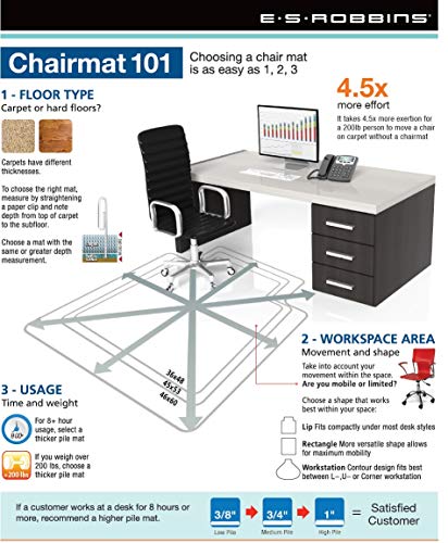 ES Robbins Extra High Pile Carpet Chair Mat, Rectangle, 48"x72" Beveled Edge - size: Rectangle, style: 48" x 72"