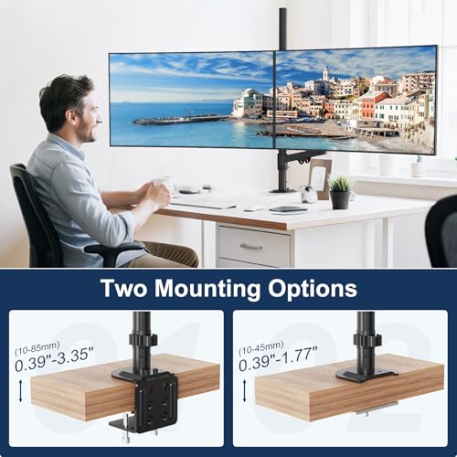 Stacked Monitor Mount - Extra Tall Vertical Monitors Stand for 17-40 Inch Screen, Fully Adjustable and Hold 26.4 lbs per Arm, VESA 75/100 mm