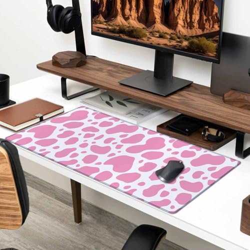 Gaming Mouse Pad, Large Mouse Pads for Desk, Non-Slip Rubber Base Mousepad, Keyboard Mouse Mat, Desk Pad with Stitched Edges, 31.5x11.8 inch Pink Cow Print - color: Pink Cow Print, size: 31.5" x 11.8"