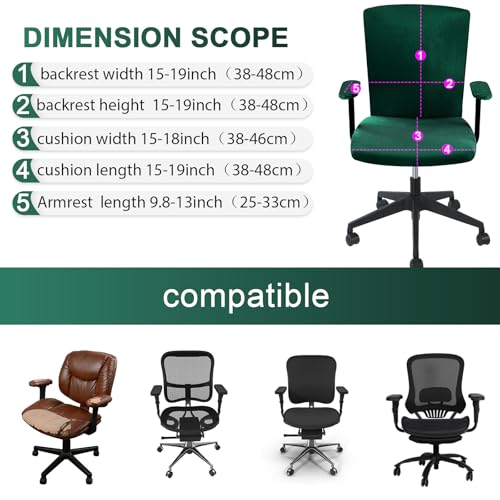Tallew 4 Pcs Office Chair Covers Set Computer Universal Protective Stretchable Chair Seat Covers Desk Armrest Slipcovers Pads Office Cushion Backrest for Rotating(Dark Green) - color: Dark Green