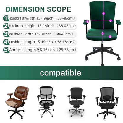 Tallew 4 Pcs Office Chair Covers Set Computer Universal Protective Stretchable Chair Seat Covers Desk Armrest Slipcovers Pads Office Cushion Backrest for Rotating(Dark Green) - color: Dark Green