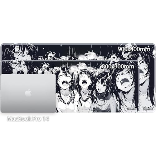 XXL Black & White Manga Gaming Mouse Pad – Large Japanese Art Desk Mat for Keyboard & Mouse – Non-Slip Water-Resistant Surface, Stitched Edges – 35.4x15.7 in (XX-Large) - color: Ahegao, size: 35.4L x 15.7W inches