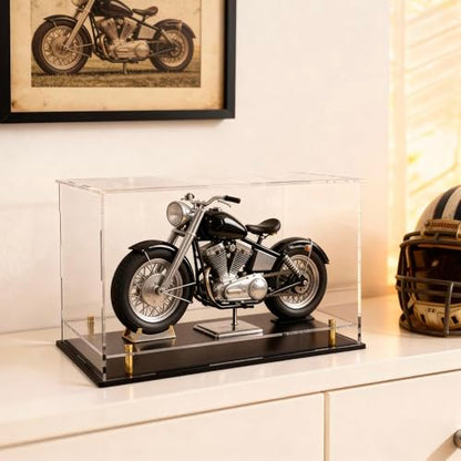 Acrylic Display Case for Collectibles, Dustproof Acrylic Box with Clear Display Elevation & Gold Risers, Large Display Case for Figures Toys Memorabilia, 13" L x 9" W x 9" H - size: 13"L x 9"W x 9"H