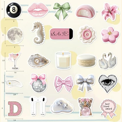120Pcs Coquette Stickers, Cute Aesthetic Laptop Stickers, Waterproof Aesthetic Vinyl Stickers, Pink White Y2K Sticker Pack for Girls Water Bottles Laptop Computer Phone Guitar - color: Pinkish-white Stickers