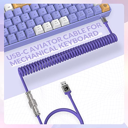 ZIYOU LANG RK-T8 Wired 65% Mechanical Gaming Keyboard with RGB LED Backlit Anti-ghosting TKL Mini 68 Key Custom Coiled C to A Cable Tactile Blue Switch for PS4 PS5 Xbox PC Mac Gamer(White Purple) - color: White Purple, size: 65% Keyboard