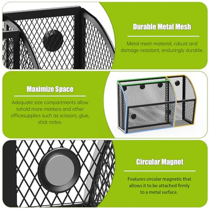YINGHUA Magnetic Desk Organizer - 3 Compartment Metal Mesh Pen Holder for Locker, Whiteboard, Refrigerator, Office - Black Caddy - color: Black